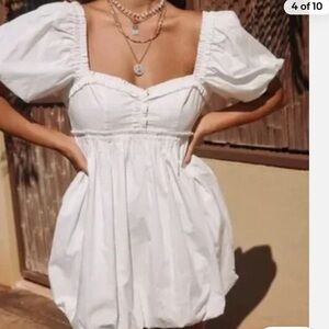 Free People white Rendezvous Me Mini Dress Bubble Puff Sleeve Size small